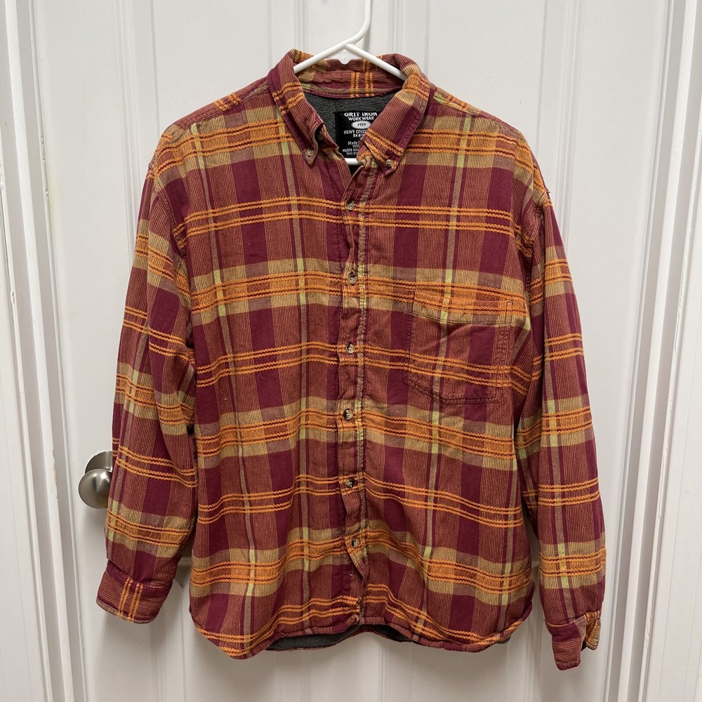 Grit Iron Work Wear Plaid Button Down Shirt Fleece Lined Cotton Flannel XL